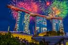 Singapore Night fireworks over Marina Bay Sands Hotel to celebrate independence Art Print